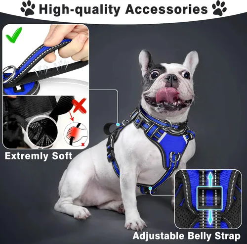 Miniatura 2 de WINSEE Juego de arnés para mascotas, collar y correa, arnés reflectante todo en uno para perro, sin tirones, con hebillas ajustables para cachorros