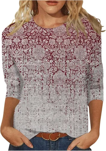 Miniatura 11 de Blouses for Women 2025 Three Quarter Sleeve Round Neck T Shirt Hawaiian Printing Trendy Fashion Beach Tops