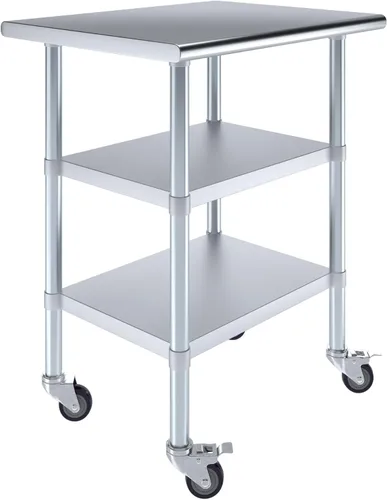 Miniatura 24 de AmGood Mesa de trabajo de acero inoxidable con 2 estantes y ruedas Mesa de trabajo de metal con ruedas