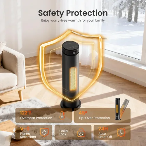 Miniatura 7 de FLANUR Calentador de espacio, calentador portátil de 1500 W con control remoto, termostato, 5 modos, bloqueo infantil y protección de seguridad