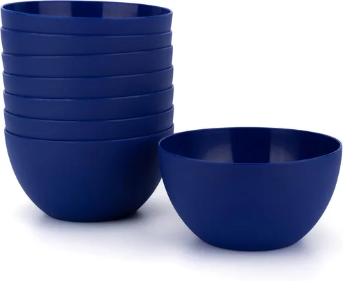 KX-WARE Juego de 8 cuencos de plástico irrompibles y reutilizables, 32 oz/6 pulgadas, cuencos de plástico para cereales, sopa/ensalada, color azul