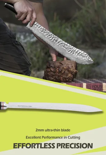 Miniatura 4 de YOUSUNLONG Breaking Knife Max Bull Nose Cuchillo de carnicero japonés de 12 pulgadas, 67 capas de acero de Damasco martillado con mango de madera