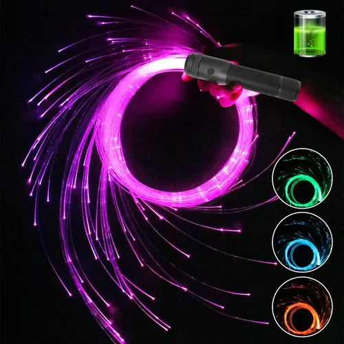AMKI Látigo de fibra óptica LED recargable de 6 pies, efectos de 36 modos con giro de 360°, luz súper brillante para fiestas rave, espectáculos de