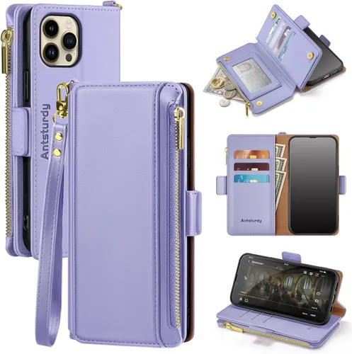 Miniatura 25 de Antsturdy Funda tipo cartera compatible con iPhone 12 Pro Max para mujeres y hombres, funda de piel sintética con bloqueo RFID, funda cruzada