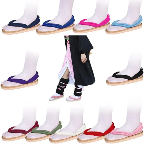 Miniatura 6 de Nezuko Cosplay Clogs Kochou Clog Rengoku Geta Tanjirou Zenitsu Clog Wooden Flip Flops with Socks