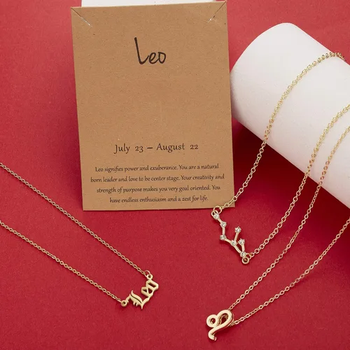 Miniatura 4 de Juego de 3 collares del zodiaco con colgante de signo de constelación, collar de astrología, regalo de cumpleaños para mujeres y niñas, Metal