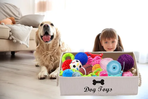 Miniatura 5 de Geyecete - Cajas grandes plegables de tela para almacenamiento de juguetes de perro, organizadores trapezoidales con asa de cuerda trenzada, cestas