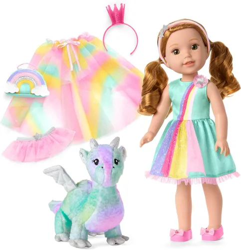 Miniatura 7 de American Girl WellieWishers - Muñeca Willa de 14.5 pulgadas con leotardo coral, falda de malla, diadema y botas, para mayores de 4 años