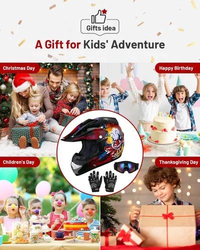 Miniatura 2 de Oumurs - Casco DOT para niños, con gafas y guantes, para bicicletas de tierra de 5 a 14 años, cascos ATV para niños y niñas, casco para cuatrimotos