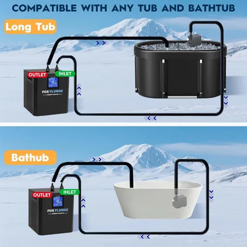 Miniatura 4 de Enfriador de baño de hielo de 1/3HP para bañeras de inmersión fría, con bomba sumergible, mangueras y pantalla LED, sistema de enfriamiento de agua