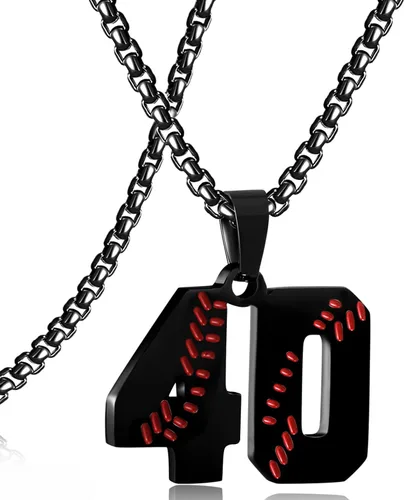 Miniatura 72 de SKQIR Colgante de número de jersey de béisbol para hombres y niños - Cadena de acero inoxidable para atletas - Negro