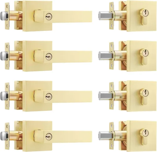 Miniatura 14 de Leydebong Paquete de 2 pomos de puerta de entrada con llave igual, pomo de puerta con cerradura y llave, manijas de puerta doradas para exterior e
