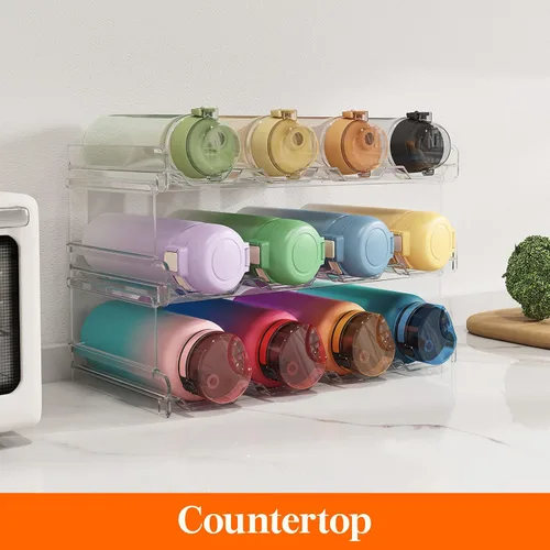 Miniatura 7 de Lifewit Organizador apilable de botellas de agua para gabinete, soporte de plástico para botellas y vasos de hasta 3.8 pulgadas de diámetro