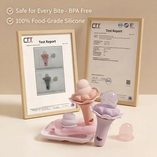 Miniatura 5 de Alimentador de frutas para bebé Moonkie con bandeja para congelador, alimentador de alimentos de silicona libre de BPA para alimentación autónoma