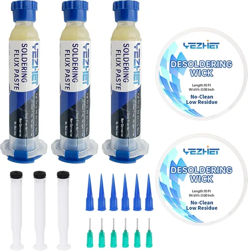 Flujo de soldadura sin limpieza y mecha de soldadura para reparación electrónica, flujo de soldadura de colofonia sin plomo (10CC) X3Pack, mecha