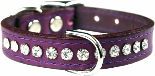 Miniatura 87 de Collar de perro de cuero y cristales de OmniPet Signature, cuero de grano de violeta africana de avestruz, se ajusta a un tamaño de cuello de 6"-8
