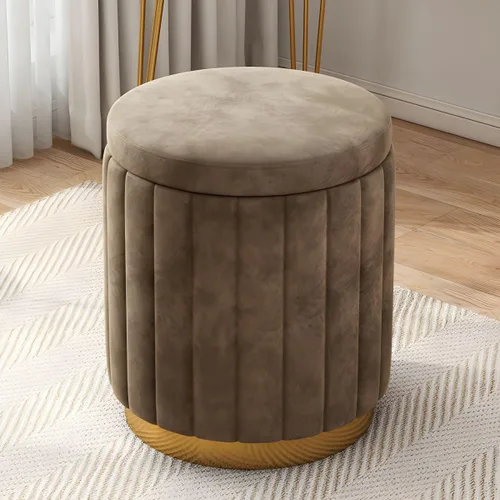 Miniatura 22 de Puf otomano para el hogar, otomano redondo de terciopelo con forma cilíndrica resistente a la decoloración con almacenamiento, reposapiés, taburete