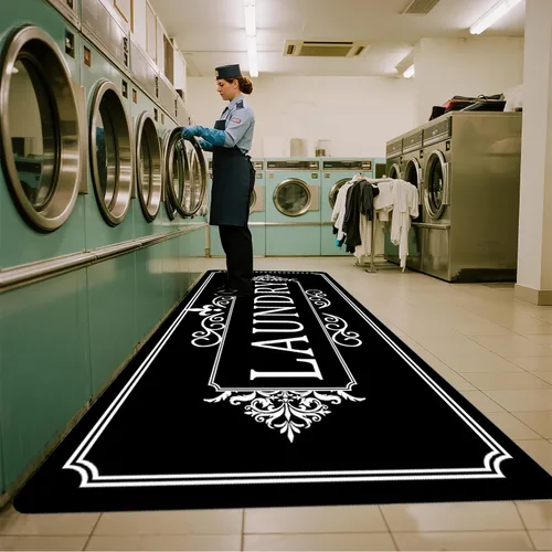 Miniatura 3 de ABREEZE Alfombra negra antideslizante para lavandería, alfombra de goma duradera, alfombra de área negra, alfombra de entrada, alfombra de granja
