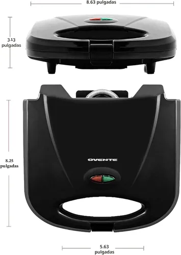 Miniatura 10 de OVENTE - Parrilla eléctrica para panini con placas antiadherentes, luces indicadoras LED, control de termostato, sandwichera compacta perfecta
