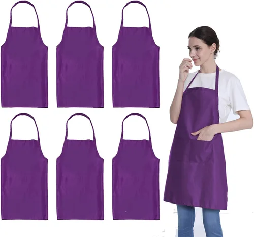 Delantales tipo babero de color púrpura liso a granel para adultos, unisex, para mujeres y hombres, delantal de chef con 2 bolsillos para cocina,