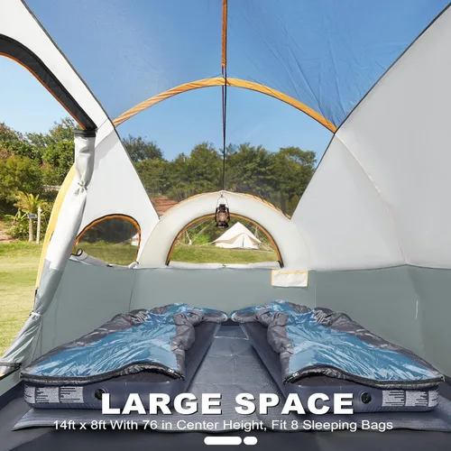 Miniatura 4 de GoHimal 8 Person Tent for Camping, Waterproof Windproof Family Tent with Rainfly, Divided Curtain Design for Privacy Space, Portable with Carry Bag