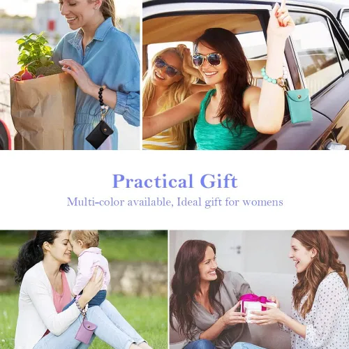 Miniatura 5 de UpUDo Llavero pulsera de silicona, pulsera con cuentas de silicona con cartera para tarjetas, llavero elástico para mujer