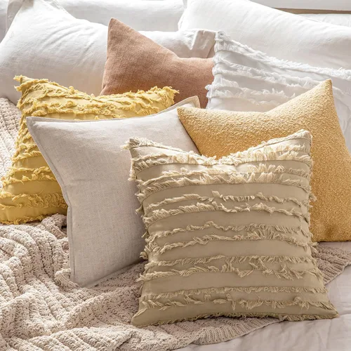 Miniatura 6 de MIULEE - Juego de 2 fundas de cojín decorativas de lino y estilo bohemio, con patrón jacquard a rayas, para sofá, sillón, sala de estar y Blanco
