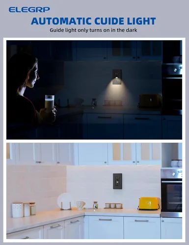 Miniatura 2 de ELEGRP Toma GFCI con luz nocturna, toma eléctrica GFI de autoprueba de 15 amperios, diseño más delgado, receptáculo GFCI resistente a manipulación