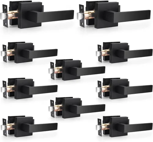 Miniatura 20 de Probrico Manijas de Puerta Negras Planas de Servicio Pesado Palancas Cuadradas de Privacidad para Puertas Interiores Manijas de Puerta para Negro