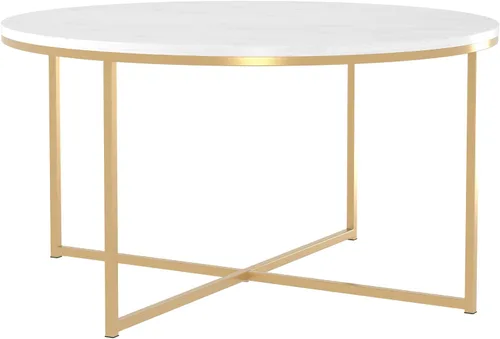 Miniatura 5 de Walker Edison - Mesa redonda moderna para café, para sala de estar, de nogal/dorada
