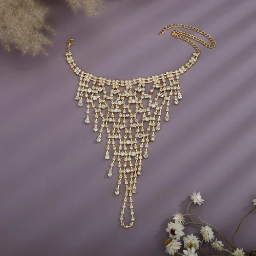 Miniatura 2 de YERTTER Pulsera dorada con diamantes de imitación para boda, cadena de dedo de cristal brillante con anillo de arnés, cadena de mano, eslabones
