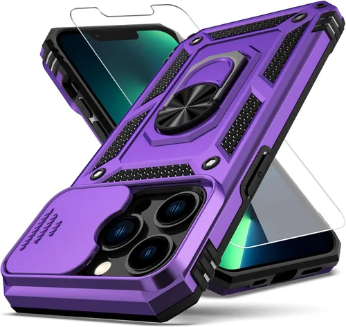 Miniatura 10 de Funda para iPhone 13 Pro, con cubierta para lente de cámara, protector de pantalla HD, [grado militar] anillo de montaje en coche con soporte Negro