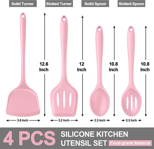 Miniatura 2 de P&P CHEF Juego de utensilios de cocina, 4 piezas de utensilios de cocina de silicona antiadherentes, cuchara sólida ranurada y resistente al calor