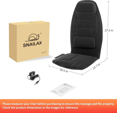 Miniatura 8 de Snailax Masajeador de espalda de vibración con calor, almohadilla para silla de masaje con espuma viscoelástica lumbar para el cuello, 10 motores