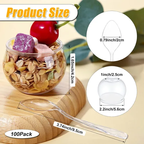Miniatura 2 de EBOOT 100 mini tazas de postre de 2 onzas con cucharas, taza de plástico desechable redonda de plástico para parfait pequeño para boda, evento