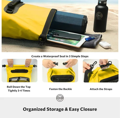Miniatura 5 de STOVER 5/10/25/30/40/55L Waterproof Dry Bag- Roll-Top Backpack w/Phone Case- Kayaking, Hiking, Camping, Boating- Men/Women 25L Amarillo