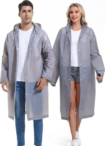 Miniatura 3 de 2 piezas de ponchos de lluvia reutilizables para adultos, abrigos de lluvia para adultos, chaquetas de lluvia, impermeables para hombres y mujeres