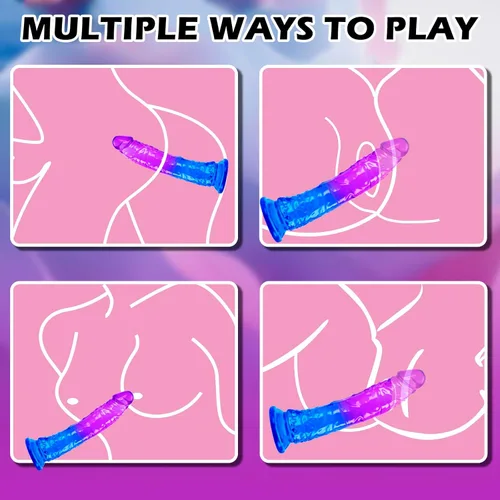 Miniatura 5 de Juguetes sexuales suaves y realistas de 9.4 pulgadas con ventosa para jugar con manos libres, pene grueso azul-morado adecuado para Violeta-Azul