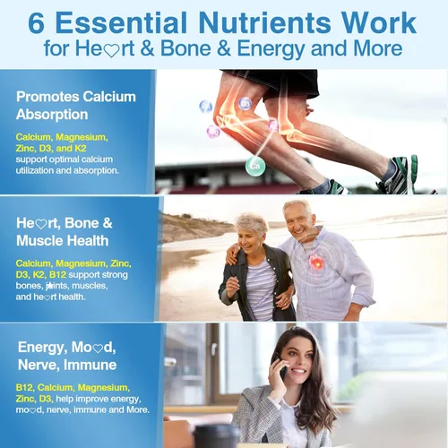Miniatura 5 de Suplementos de Calcio a Base de Plantas 6-en-1 para Mujeres y Hombres - Calcio 600mg con D3 K2 5000 UI de Vitamina, Calcio Liposomal y de Algas