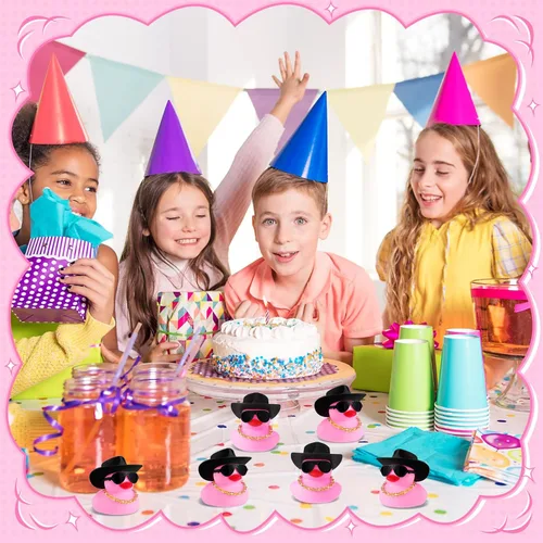 Miniatura 6 de Sotiff 48 Conjuntos Pato de Goma Pato Chillón Patos de Fiesta Adornos de Tablero de Coche con Mini Collar, Sombrero y Gafas de Sol para Ducha, Rosa