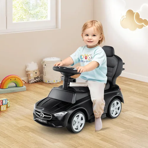 Miniatura 9 de Costzon Coche de empuje para niños pequeños, 3 en 1 Mercedes Benz Cochecito deslizante caminador con toldo, mango, barra de seguridad, sonido