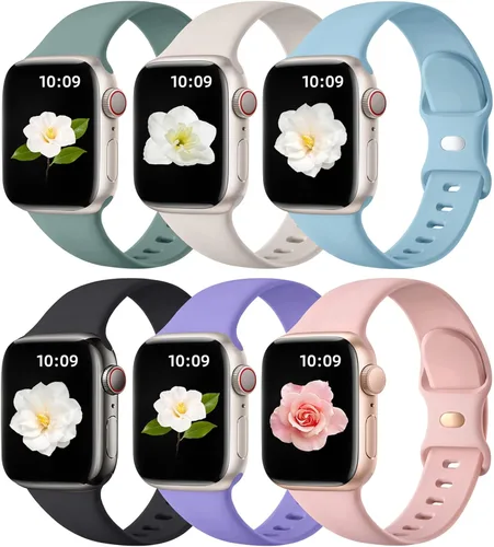 Miniatura 21 de Maledan Paquete de 6 correas compatibles con Apple Watch de 38mm 40mm 41mm 42mm 44mm 45mm 46mm 49mm, mujeres y hombres, correa deportiva de silicona