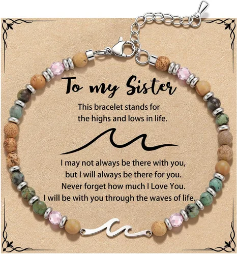 Miniatura 12 de Pulsera de onda/lazo/cruz para mujer, coloridas pulseras de cuentas de piedra natural, regalo único de amistad para mejor amiga, hermana, mejor