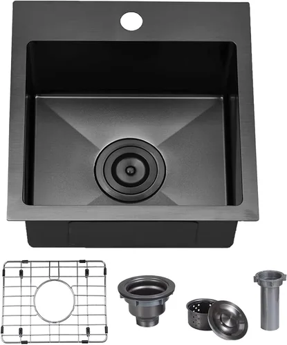 Miniatura 12 de 22x18 Pulgadas Fregadero de Cocina Gunmetal Negro de Montaje Superior, Fregadero de Barra de Cocina RV de 16 Calibre, Fregadero de Barra Húmeda