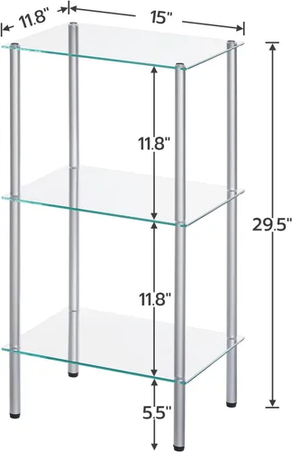 Miniatura 3 de HOOBRO Estante de cristal, unidad de estante de pie de baño de 3 niveles, estante de vidrio templado para espacio pequeño, organizador de soporte