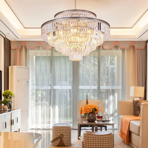 Miniatura 11 de Candelabros y luces de cristal de estilo moderno cromado redondos colgantes clásicos, lámpara colgante de techo accesorio de iluminación de 5