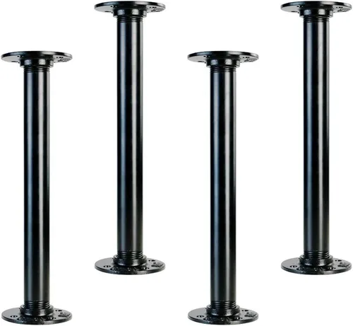 GeilSpace Patas de mesa de tubo industrial de 12 pulgadas, patas de escritorio de metal negro rústico con bridas resistentes, juego de 4 para mesa