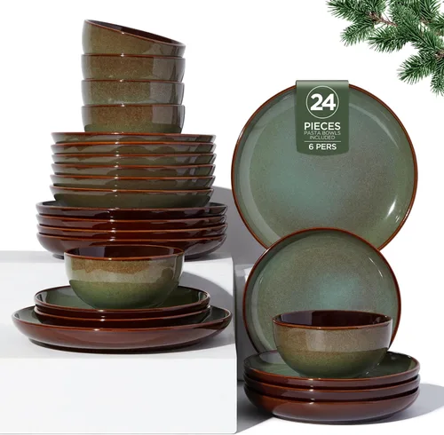 Miniatura 61 de Pokini - Juegos de vajilla de gres para cena, juego de platos y cuencos de cerámica, platos de cocina aptos para microondas y lavavajillas, platos