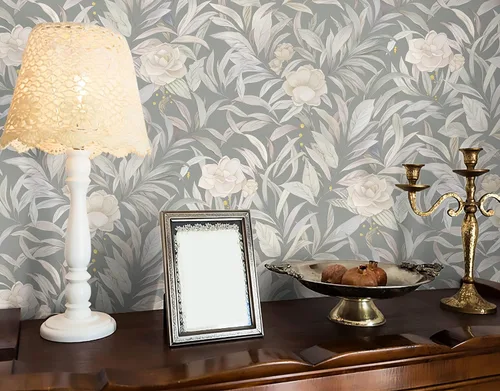 Miniatura 2 de CiCiwind Papel tapiz floral gris para despegar y pegar, hojas para decorar gabinetes, papel de contacto autoadhesivo extraíble para paredes que