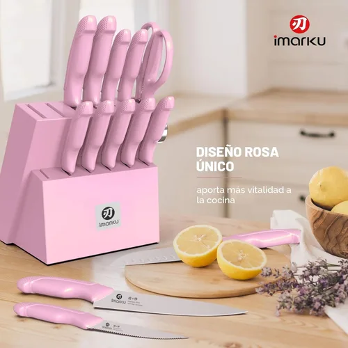 Miniatura 2 de imarku Juego de cuchillos afilados con afilador integrado, juego de cuchillos de cocina japoneses de acero inoxidable con mango ergonómico Rosa